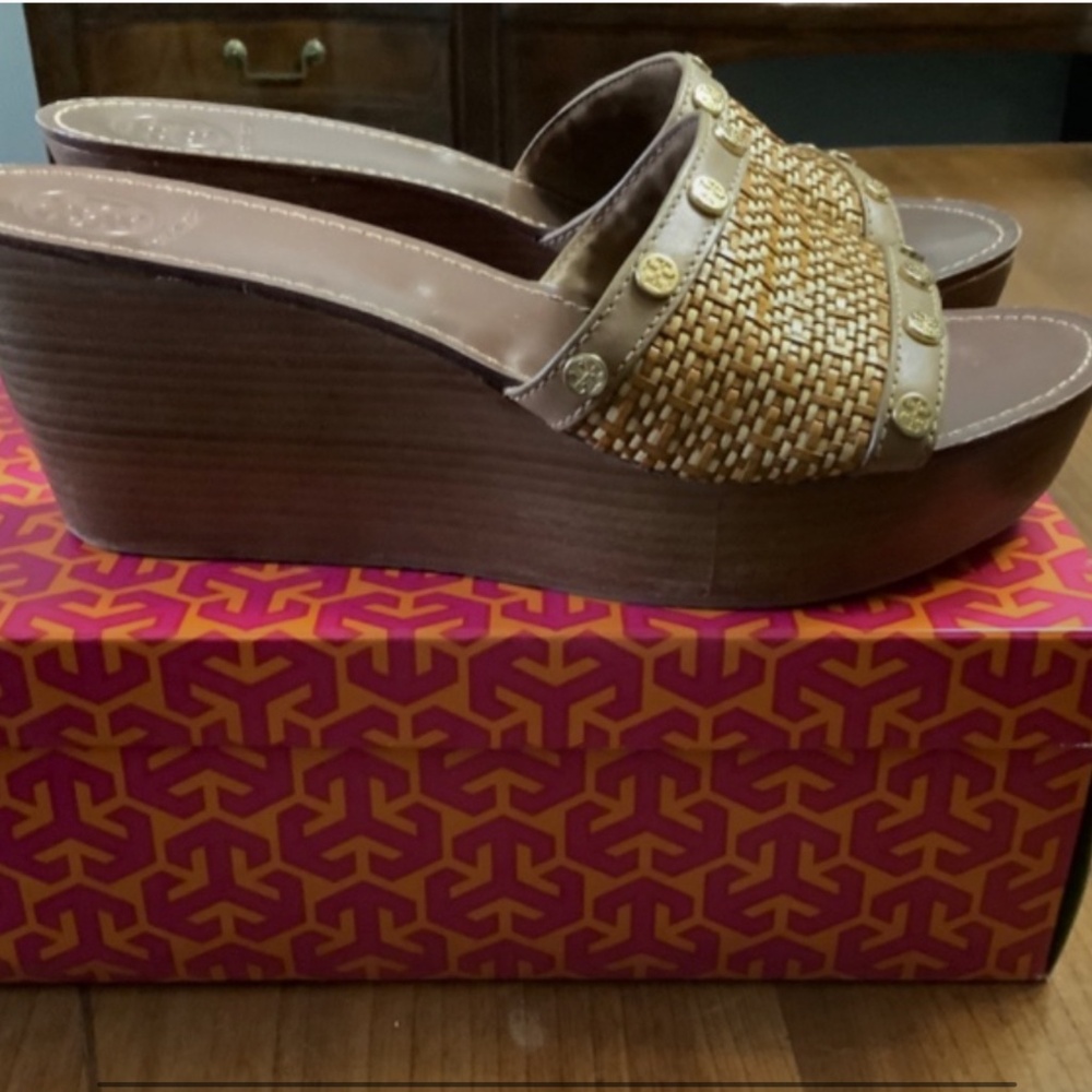 Tory Burch wedges!  So cute with the straw and veg. leather!
